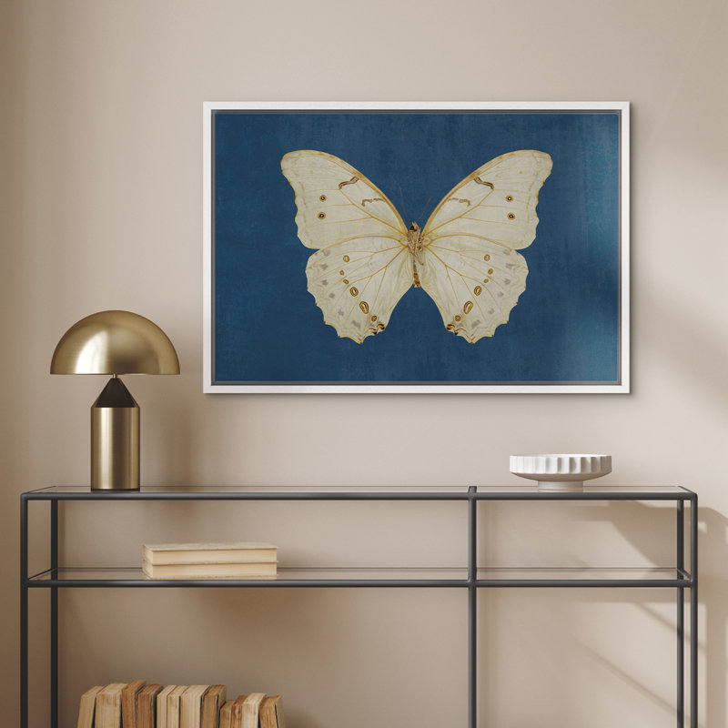 Reproduction d'art murale encadrée sur toile - Illustration de papillon rétro dans un salon, décor de ferme moderne, Blanc