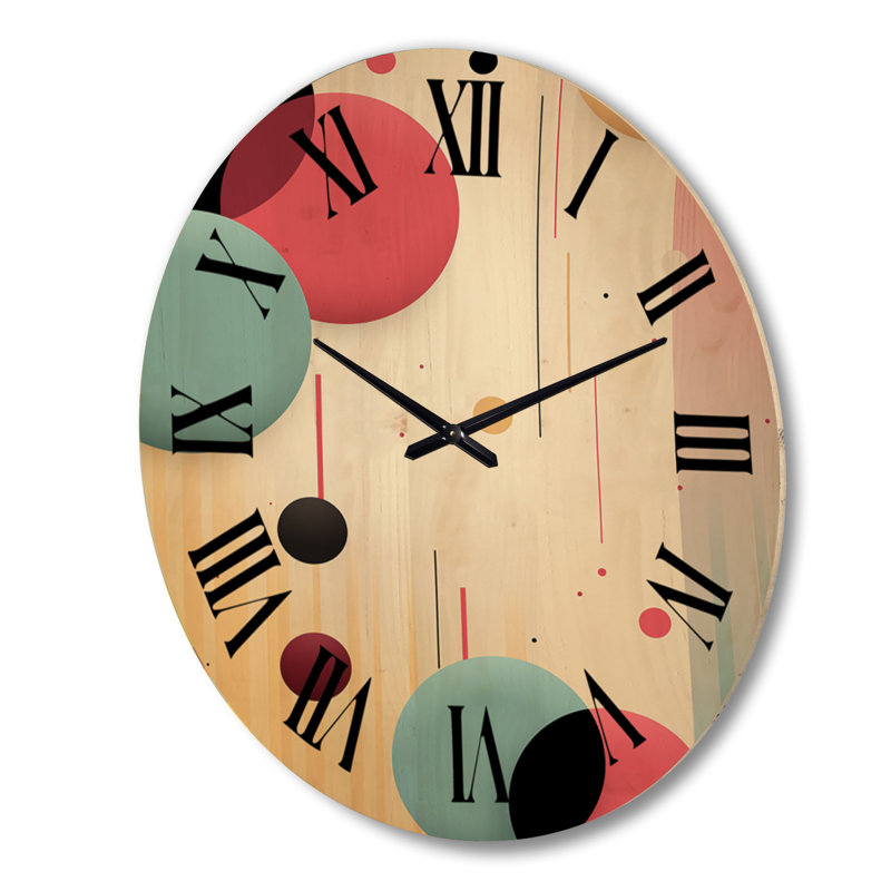 Horloge murale rétro géométrique circulaire en bleu et rose III, Très grand