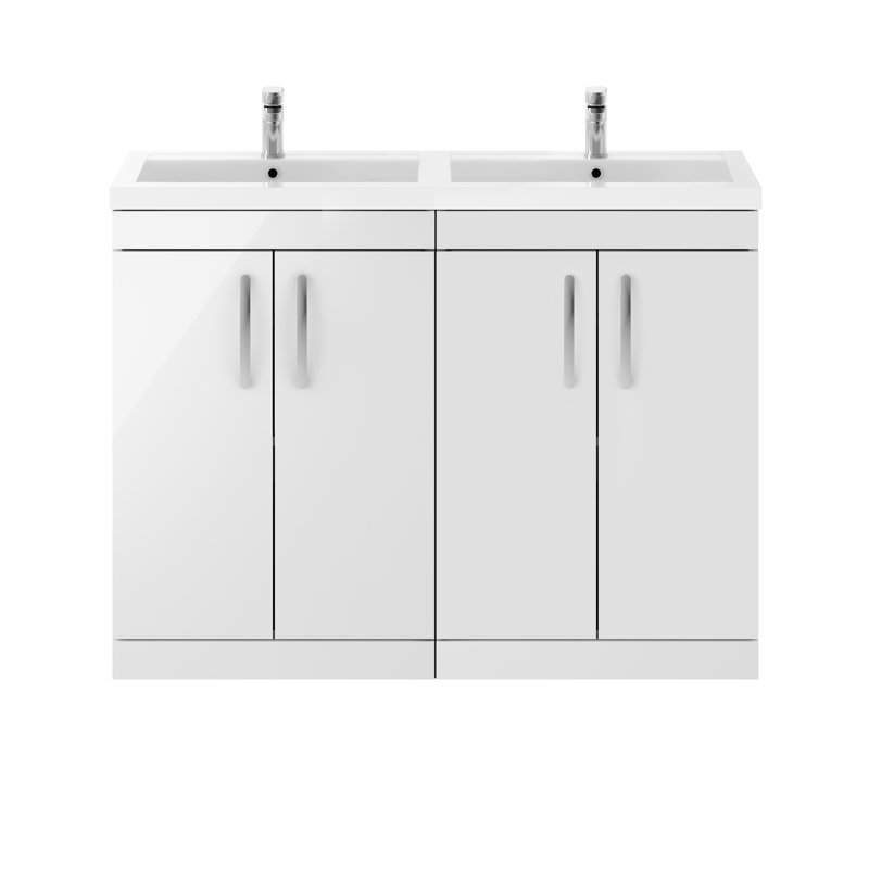 Athena 1205mm Double Bathroom Vanity with Integrated Polymarble Basin, Gloss White