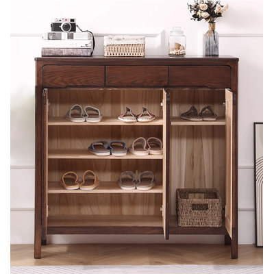43.31" Brown Rectangular Solid Wood Shoe Storage