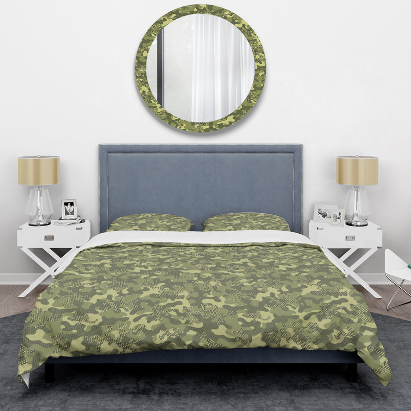 Green Creative Camouflage - Abstract Duvet Cover Set - Microfiber Polyester, King Duvet Cover + 2 King Shams