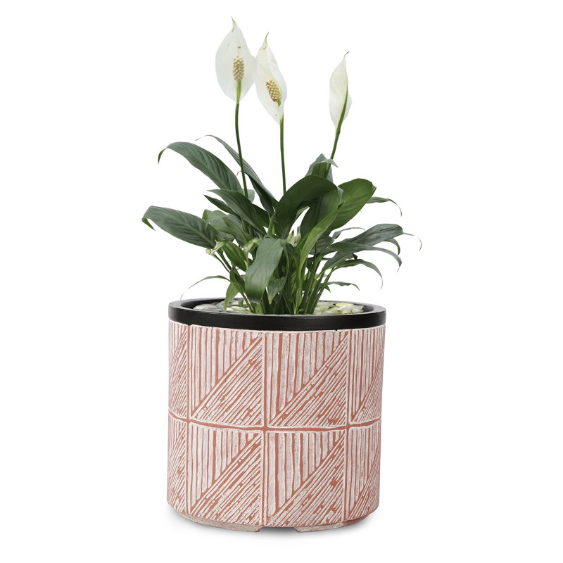 Round Pink & Black Grid Pattern Handmade Pot Planter