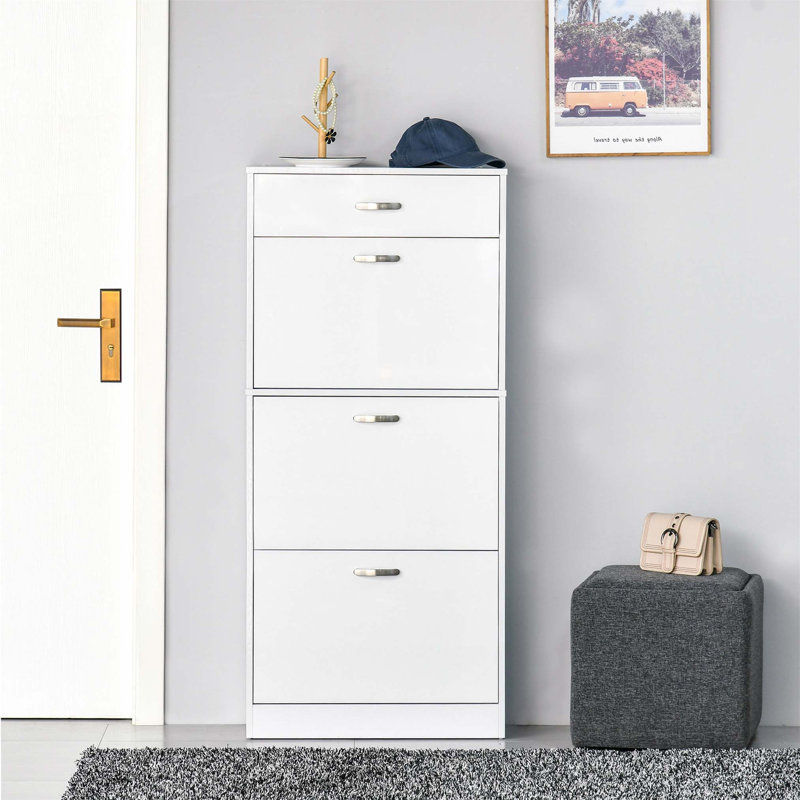 18 Pair Flip Down Shoe Storage, White