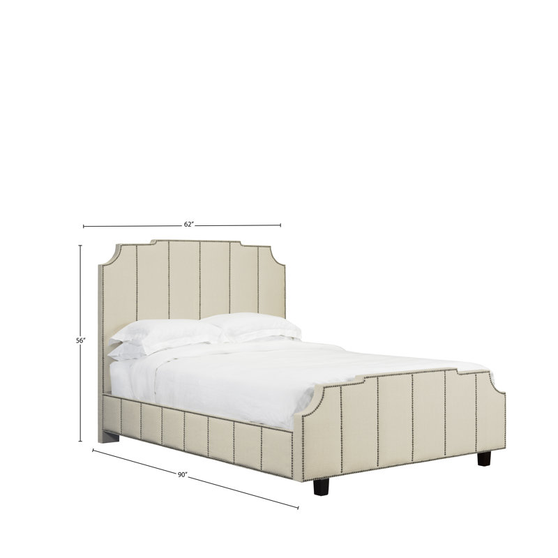 Lit plateforme tapissier Stoker, Cuir - Ivoire, Grand