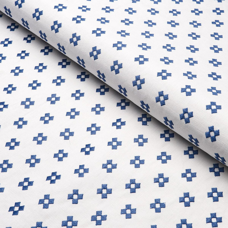 Tissu de broderie Thandie, Bleu/Ivoire