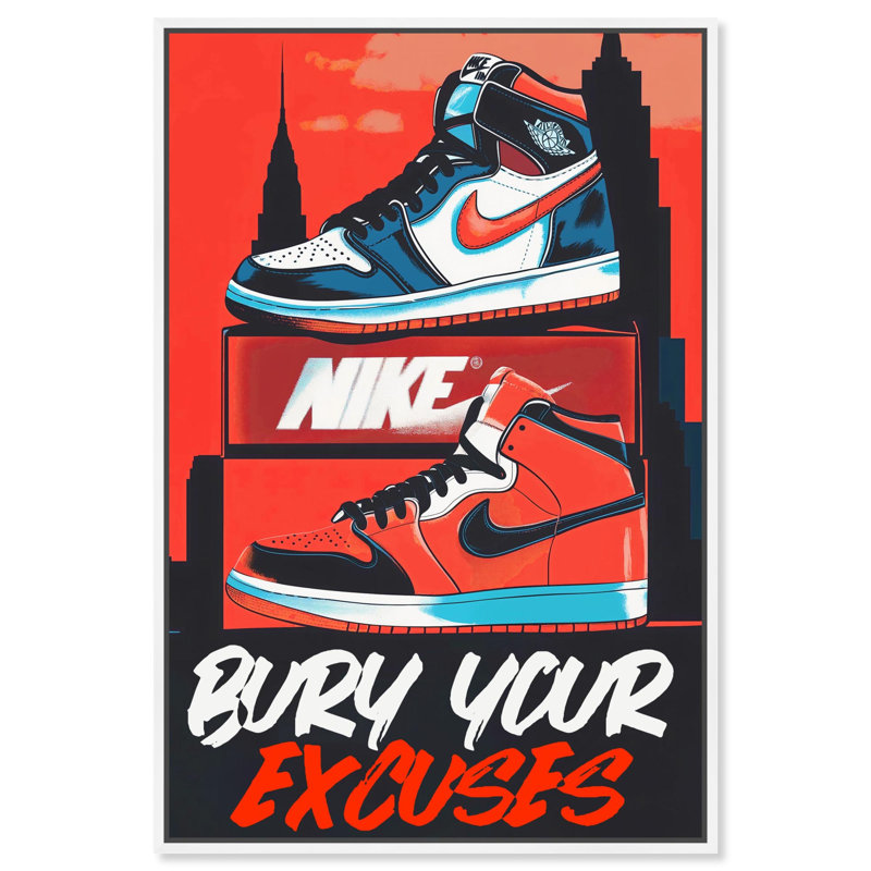 «Excuses Sneakers City Retro Decor» par Notoriart, H 20 po x l 30 po, Cadre blanc