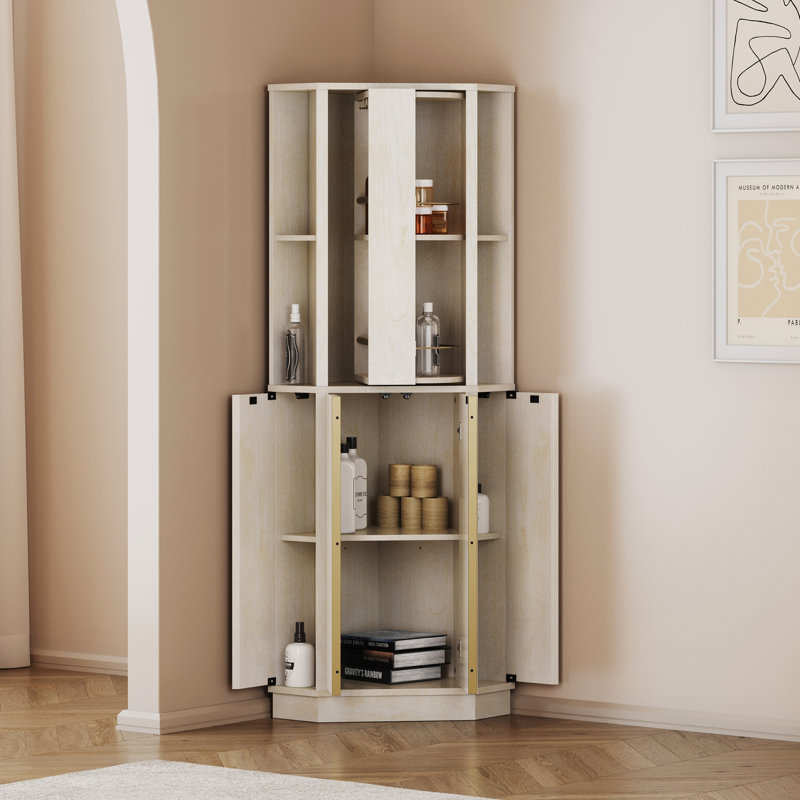 White Sand 68" Corner Bar Cabinet with Rotating Wine Rack