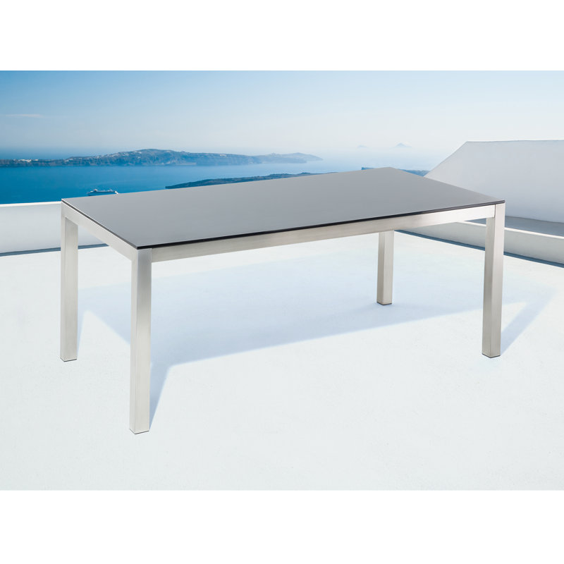 Anfa Rectangular Glass Outdoor Dining Table - 70.8 cm W 90 cm D, Black