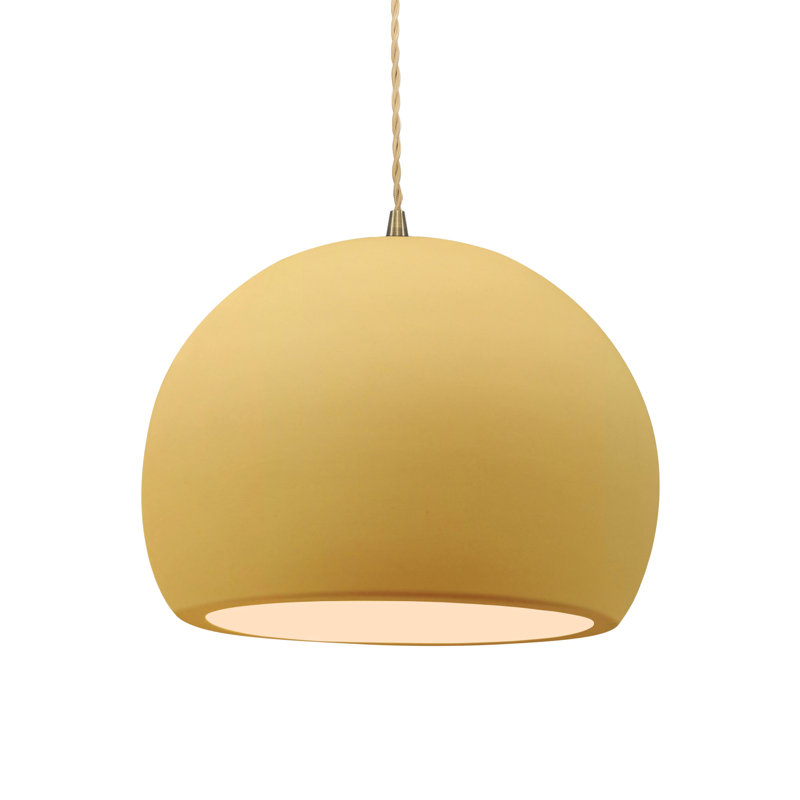 Luminaire suspendu à 1 lumière Aschwin, H 9,25 po x l 12,25 po x P 12,25 po, Jaune pâle / beige, Laiton antique