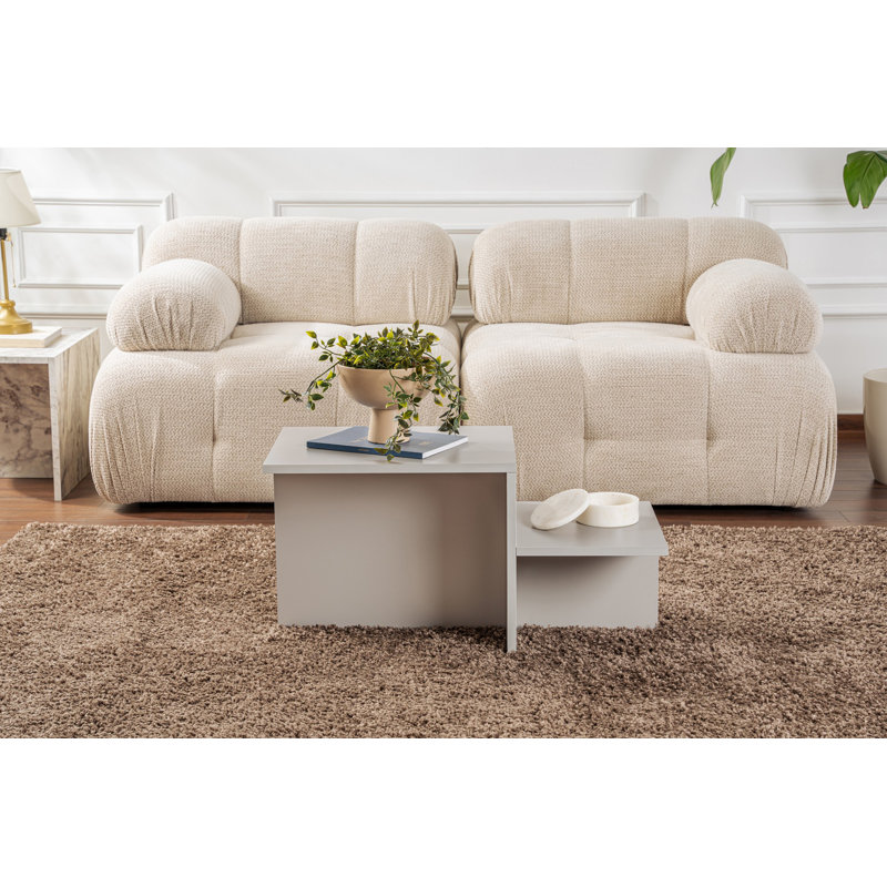 Modern Coffee Table, Travertine Color, 80 x 40 x 40 cm, 100% Melamine Coated Particle Board, Thickness: 0 cm, Marble Design, For Living Rooms & Entertaining Spaces, Durable & Stylish
