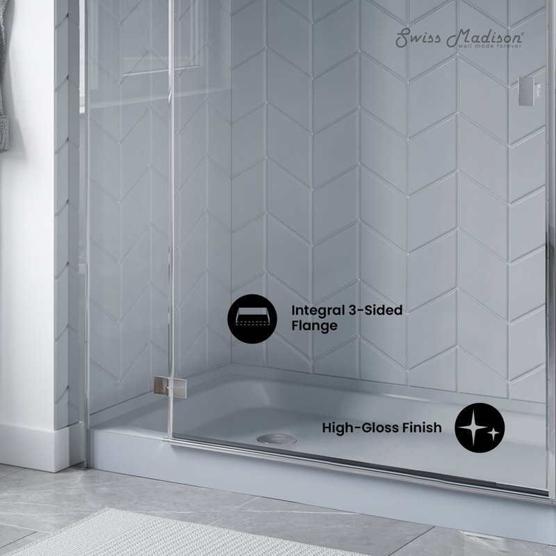 Receveur de douche Voltaire 60 po x 32 po, seuil unique, vidange à gauche, gris, Gris, Gauche