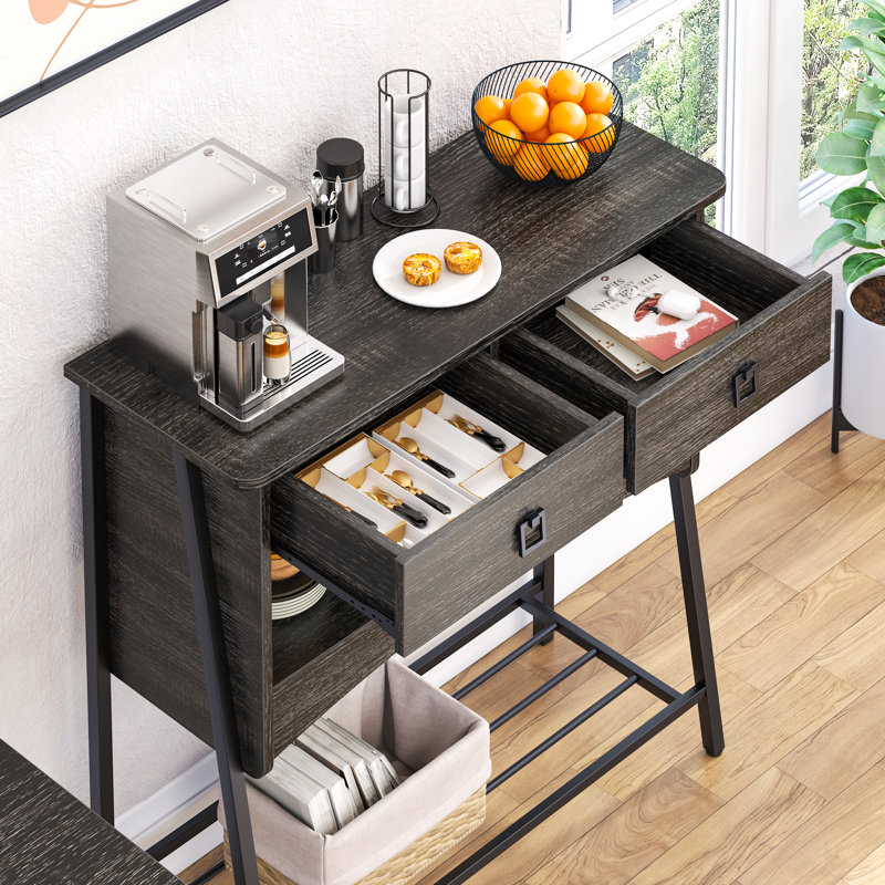 Buffet 2 tiroirs Iron Acton, Noir / noir anthracite