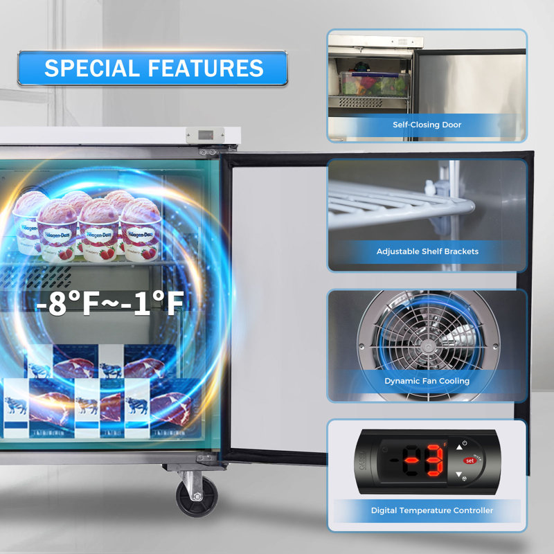 Gio 29 Inch Undercounter Freezer, 8 Cu.Ft Single Door Work Top Freezer with Casters, ETL Approved
