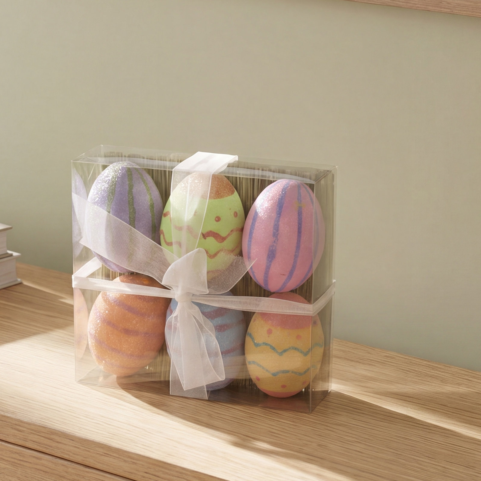 Glitter Striped Easter Egg Accent Set