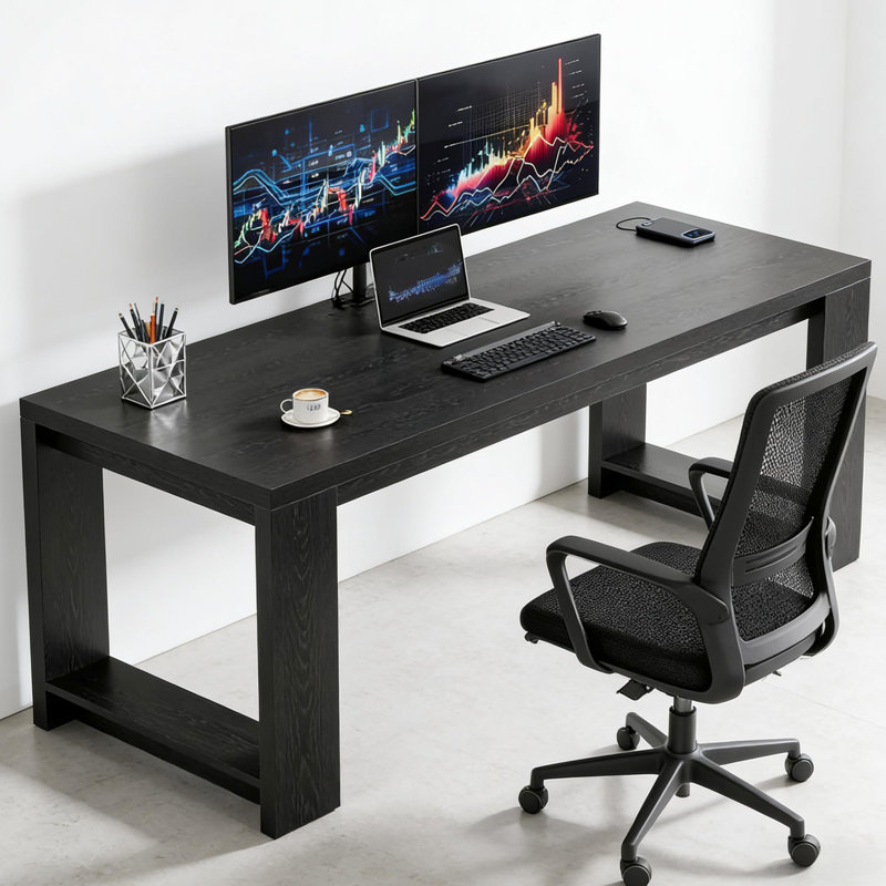 Bureau double de 220 cm pour le travail collaboratif et les jeux - Surface étendue, montage facile et spacieux