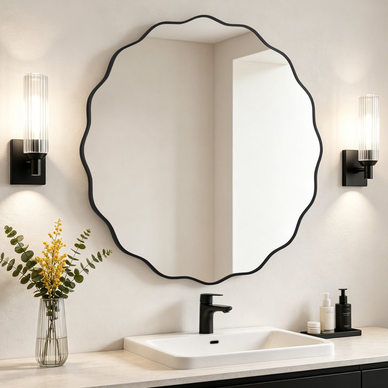 Miroir rond en aluminium, Noir, 36 po x 36 po