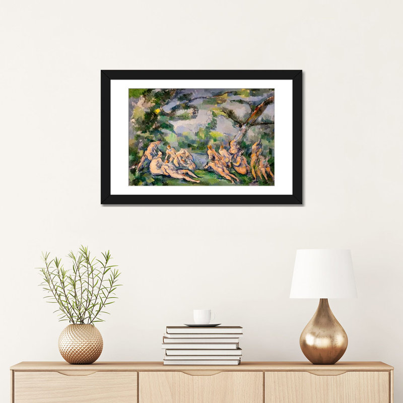 «Bathers 1» par Paul Cezanne, reproduction d'art sur toile, H 16 po x l 24 po x P 1 po, Papier d'art encadré noir, Blanc