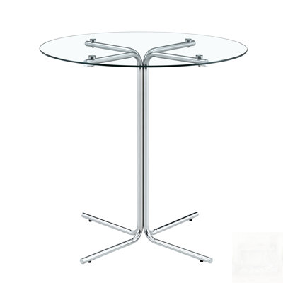 Round Tempered Glass Bar Table with Sturdy Gold Chrome Base, Ideal for Small Spaces and Modern Kitchens