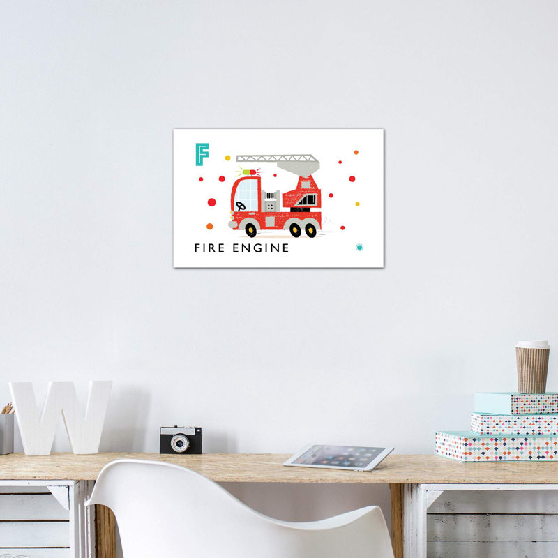F Is for Fire Engine - impression d'art graphique, Pas de tapis, Toile tendue, H 8 po x l 12 po x P 0,75 po