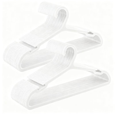 Plastic Clothes Hangers With Wide Shoulder Notches, 50-Pack (Cloud White)