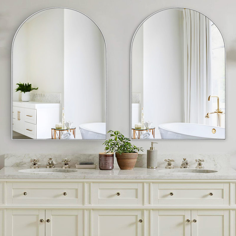 Arched Vanity/Bathroom Mirror with Aluminum Frame & Shatterproof Glass, Silver