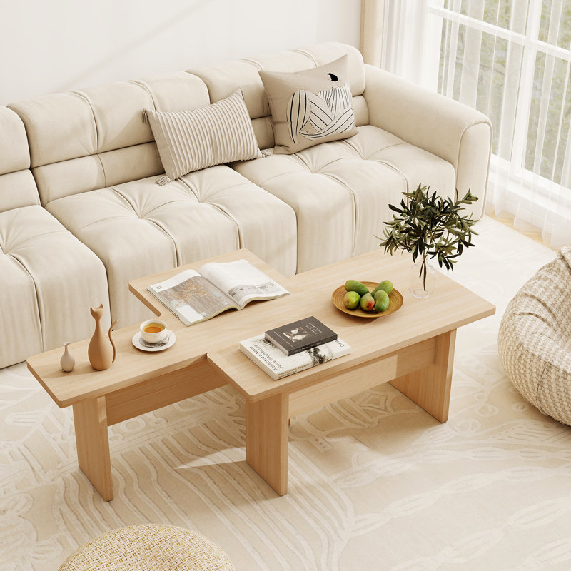  Ensemble de 2 tables basses modulaires en forme de L pour bureau personnel, Natural