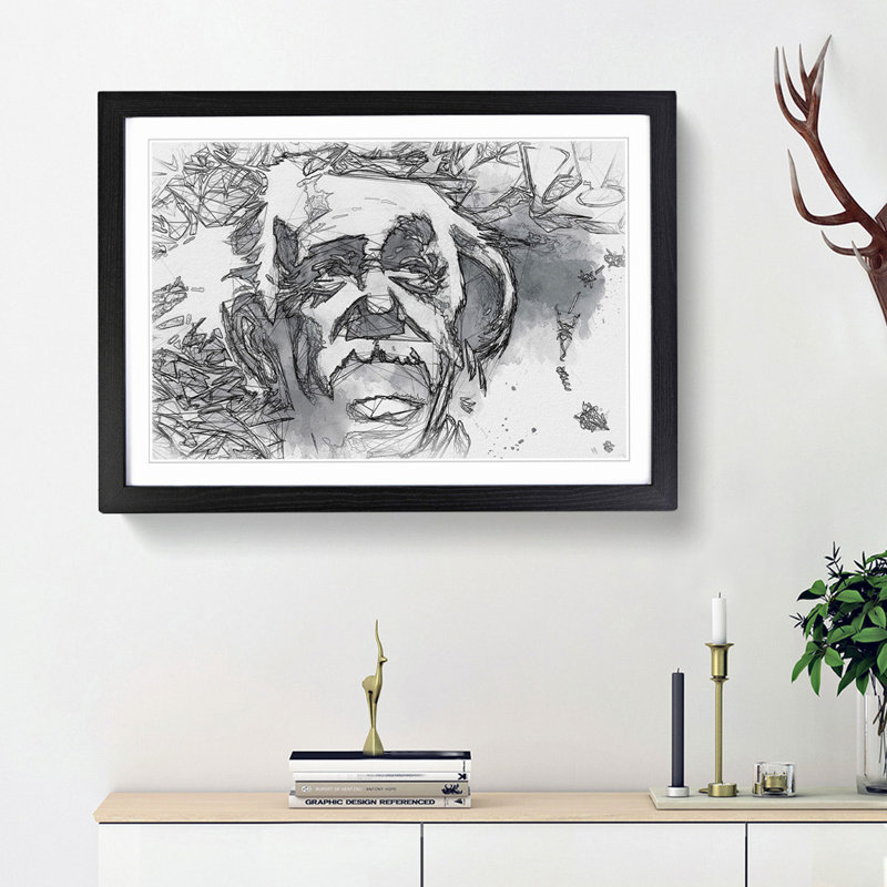 Albert Einstein Graffiti in Abstract - Picture Frame Drawing Print, 27cm H x 36cm W x 2cm D, Black Framed