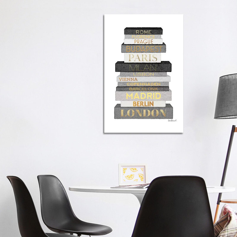 City Books Europe, Grey & Gold by Amanda Greenwood - Painting on Canvas, 101.6 cm H x 66.04 cm W x 1.91 cm D, Wrapped Canvas