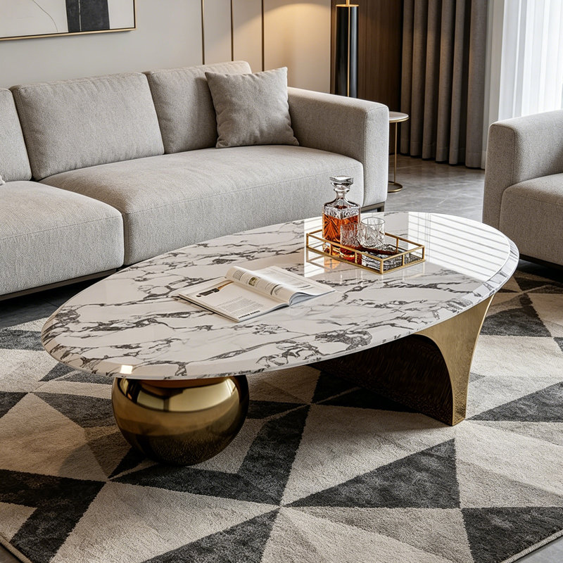 Table basse Modern Luxury, 15.7" H x 47.2" W x 23.6" D, Dark Grey / Gold