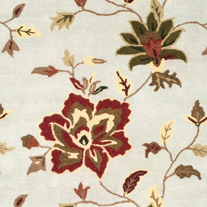 Handmade Light Blue Floral Wool 5' x 8' Area Rug