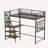 Twin sized loft metal bed with white for bedroom and dormitory, with built-in charging station and LED lighting-1425579734-1425579735