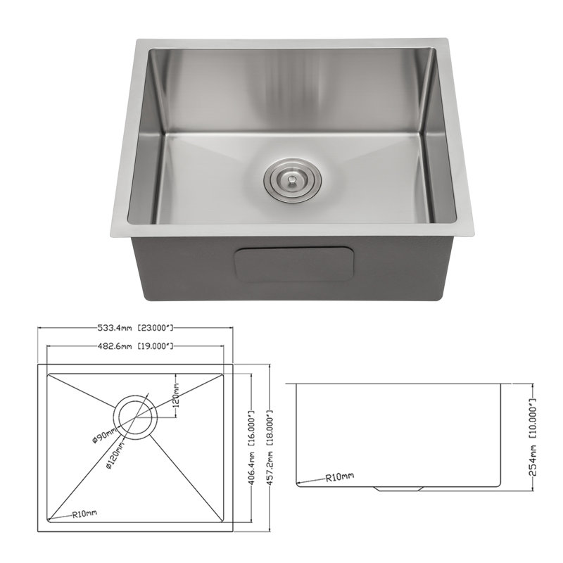 Évier de cuisine de ferme avec accessoires L 23 po x l 18 po