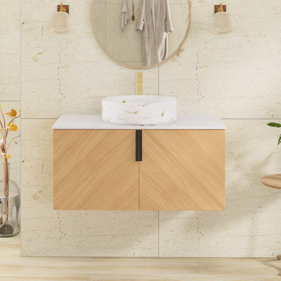 Meuble-lavabo mural simple 35,4 po avec dessus en pierre reconstituée