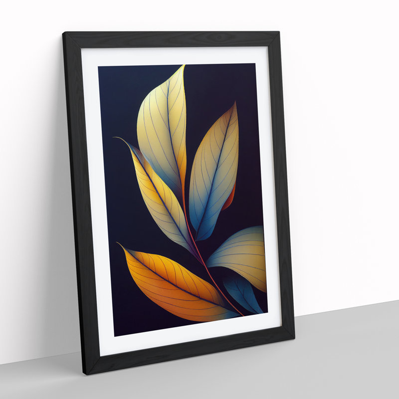 Glowing Leaves - Single Picture Frame Painting, Black, 46cm H x 34cm W x 2cm D