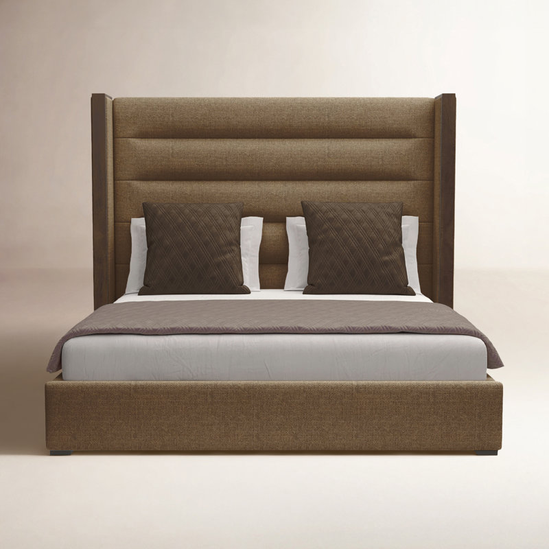 Ally Upholstered Wingback Bed, Brown Flax Revolution®, King