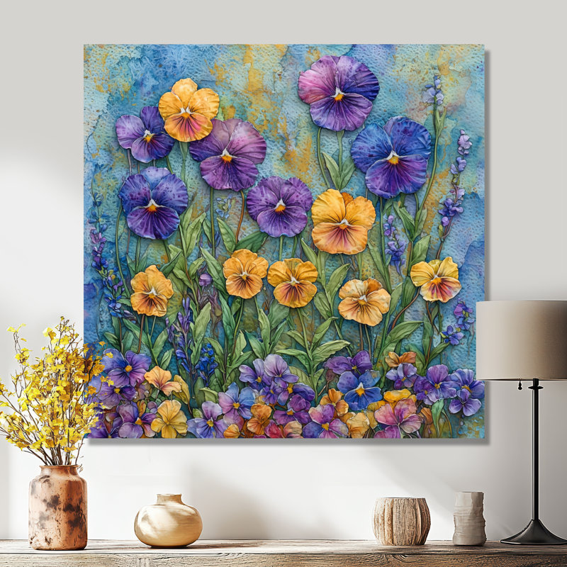 Wild Pansy Patch At The Farm I - Pansies, art mural, H 16 po x l 16 po, Toile tendue, Ne s’applique pas