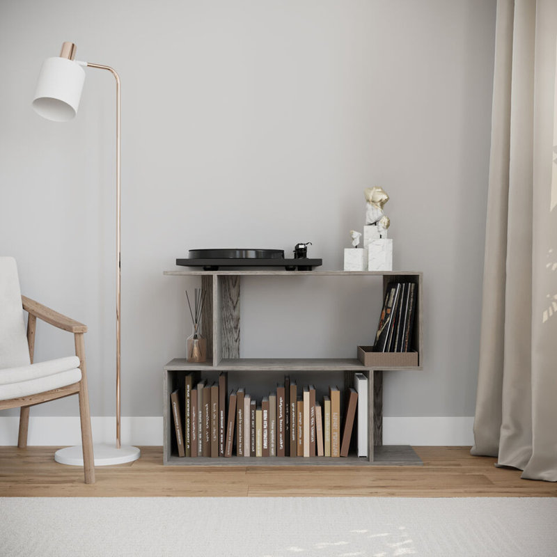 Sulmy Solid Wood Ladder Bookcase, Cedar Grey, (2 Shelves) 80cm H x 80cm W x 29cm D