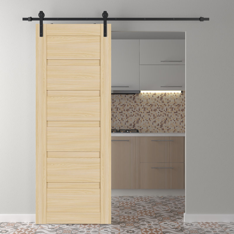 Porte de grange coulissante en bois de frêne et verre composite avec ensemble de quincaillerie 32 po x 80 po Louver