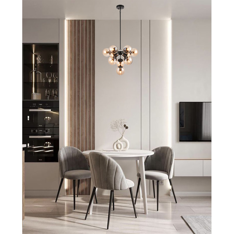Stines 10-Light Black Chandelier with Glass Shades, Black, Champagne