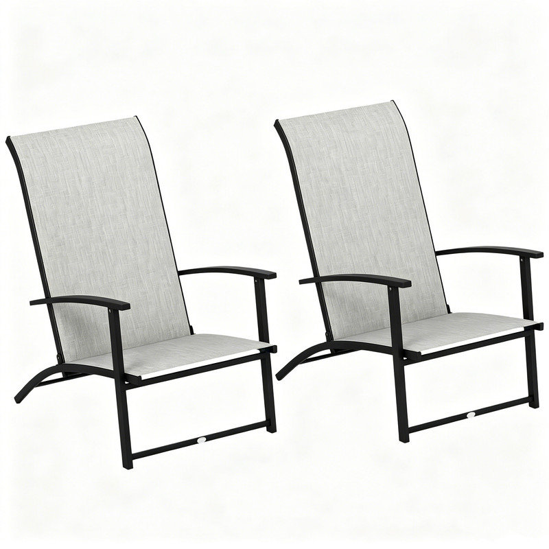 Ensemble de 2 chaises de patio pliantes - Chaises de salle à manger d'extérieur portatives avec dossier haut et accoudoirs, gris, pliables à plat pour le rangement