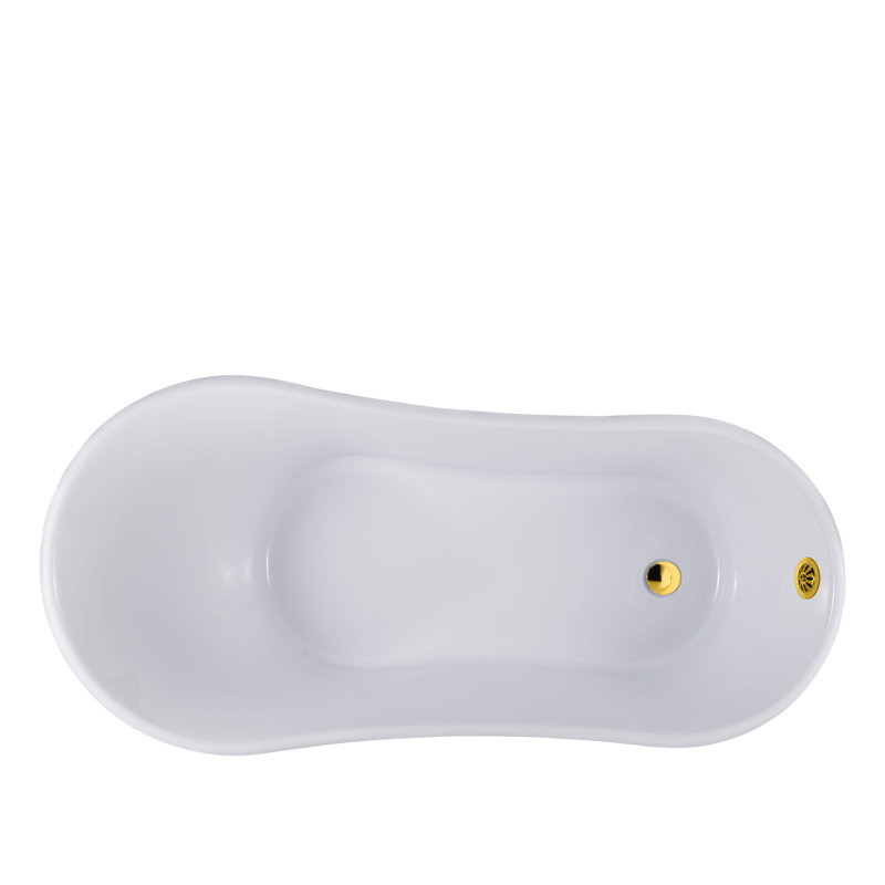 55" Streamline Clawfoot Soaking Acrylic Bathtub With Drain, Clawfeet, and Bamboo Tray, Matte Black, Polished Gold