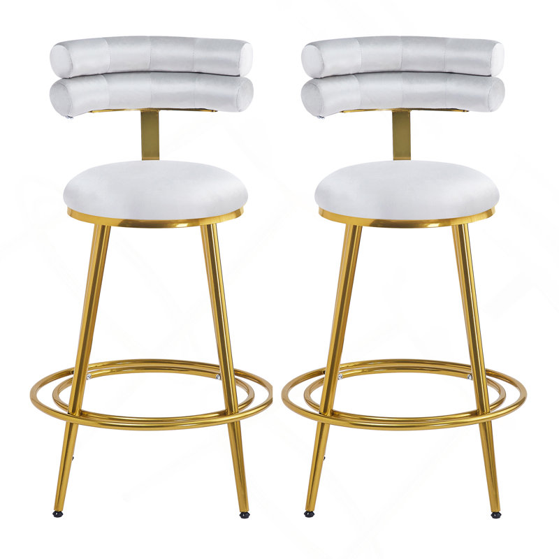 Ensemble de 2 tabourets de comptoir 27,65 po Modern, velours gris clair avec structure en fer, dossier et coussin doux, repose-pieds