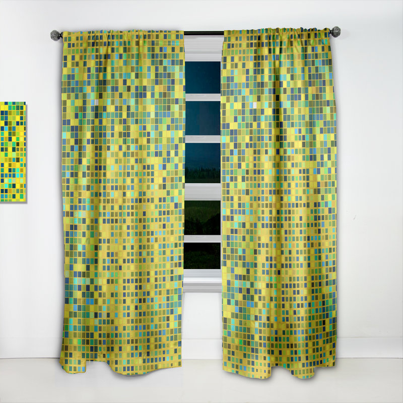 Cubes de couleur jaune clair et bleu clair - Rideau à motif - Velours obscurcissant - 1 panneau, L 52 po x L 108 po