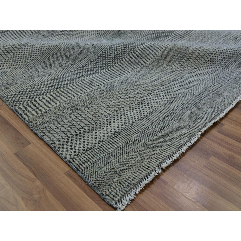 Tapis surdimensionné en laine noué à la main 14 pi x 18 pi 1 po gris nuage