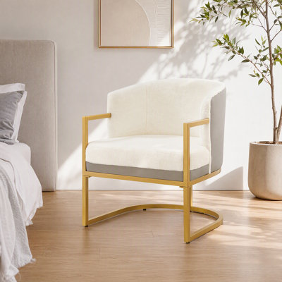 Elegant Faux Fur Armchair With Golden Frame - Perfect Reading Chair For Living Rooms, Offices, Or Dressing Areas