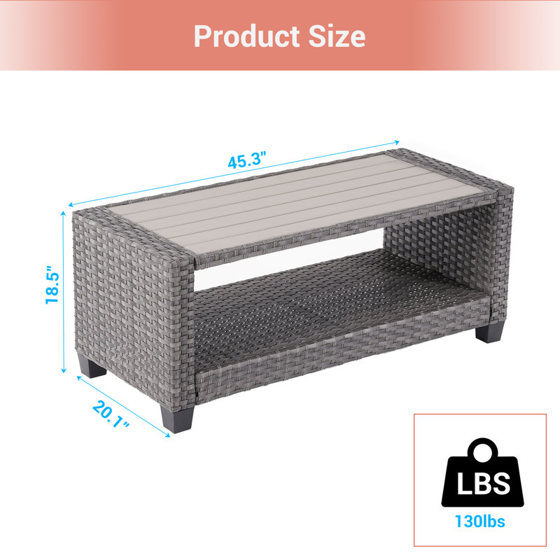 Asly Rectangular Plastic Outdoor Coffee Table, Gray