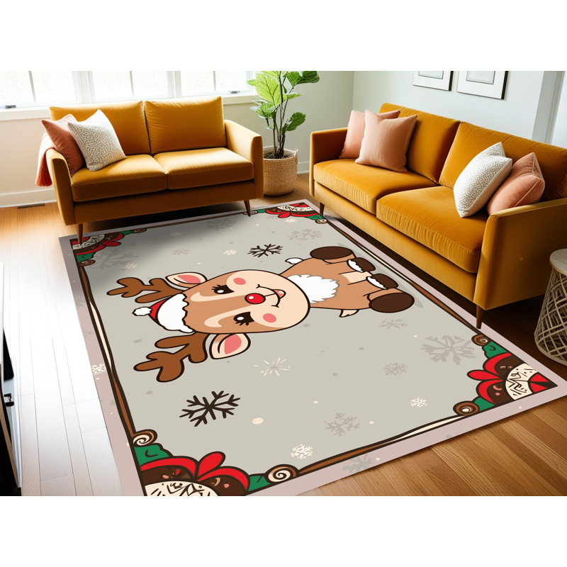 Tapis de vacances d'hiver de Noël lavable The Holiday Aisle®, Rectangle 6 pi x 9 pi