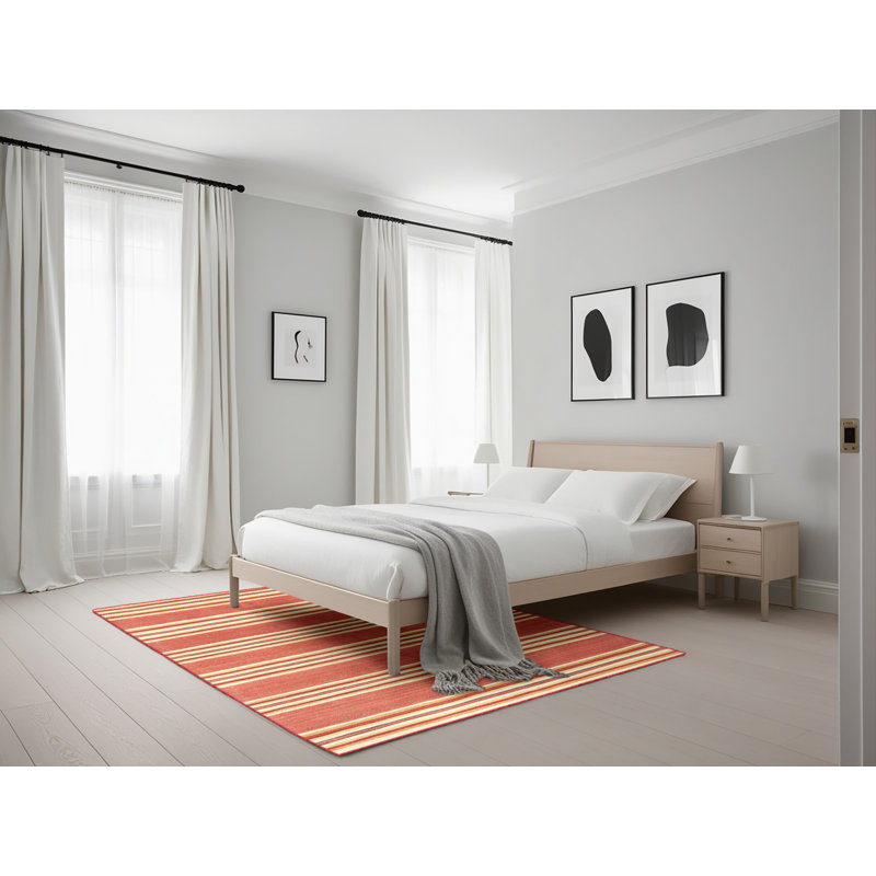 Tapis contemporain orange / jaune, Rectangle 5 pi x 7 pi