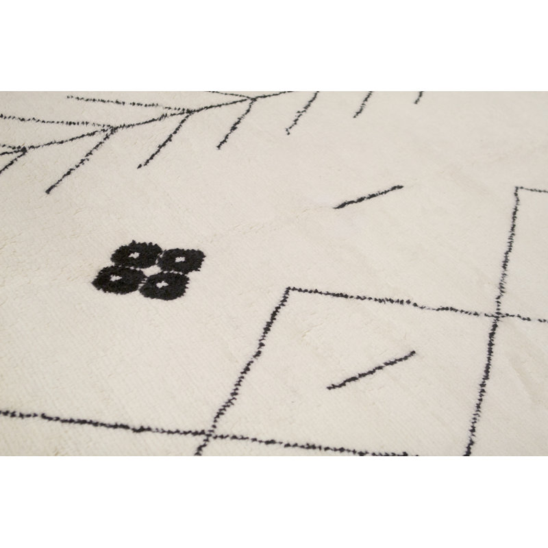 Moroccan Wool Southwestern Area Rug in Ivory/Black, Rectangle 9' x 12'