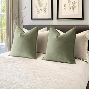 Paquet de 2 housses de coussin décoratives vert sauge de 20 po x 20 po en chenille douce et luxueuse avec coussins décoratifs de style campagne